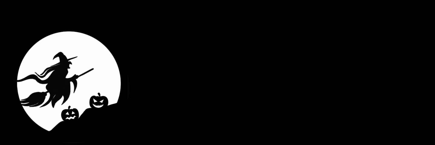 Modern animated black background,  banner with a silhouette of a witch on a broomstick flying against the backdrop of a full moon with space for  text, logo, or headline. Template for web banners 