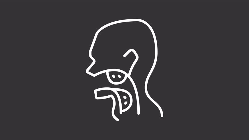 Tonsillitis white line animation. Throat illness animated icon. Shaking disease, moving. Sickness inflammation, infection. Isolated element on dark background. Alpha transparent video