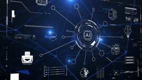 Futuristic 4K AI Technology Motion Graphic with Holographic Brain, Robot, and Neural Network Icons on a Sleek HUD UI Interface - Powered by Shutterstock - Get 15% off with code: PIKWIZARD15