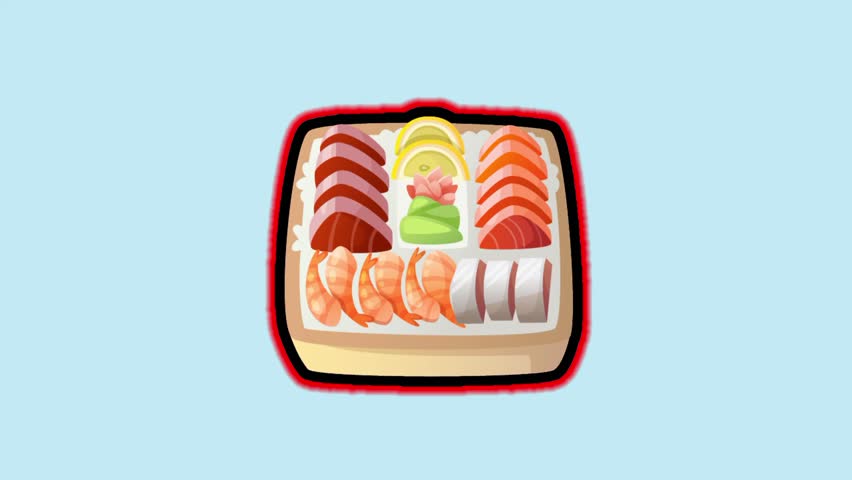 Ramen dish with noodles, egg, beef and green onion Animation intro for advertising or marketing of Japanese cuisine dishes with the ingredients of the dish flying in the air isolated sky background.