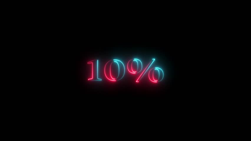 Glowing neon number 10% discount big offer sale business animation percent limited offer animation .10 percent off discount sale. black background.	