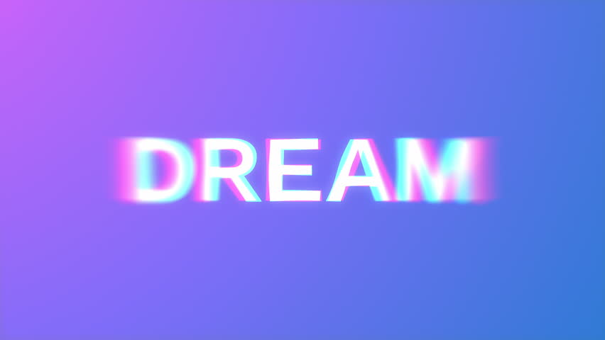 Waving white outline text "DREAM" animation with RGB offset and soft wave motion on a light blue and pink background, ideal for inspirational visuals, motion graphics, and creative video projects.