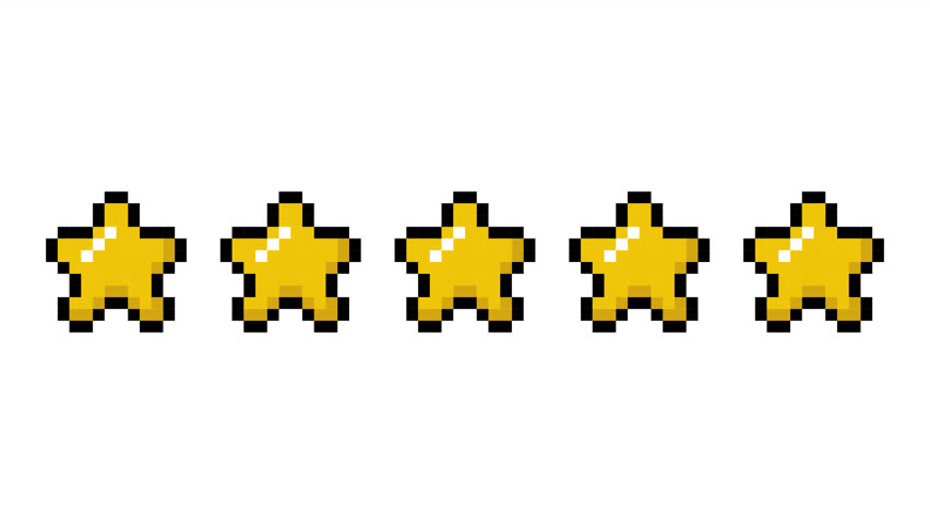 8 bit pixel art five stars rating animation on Alpha channel. 4K Video