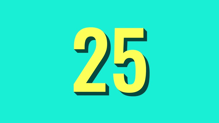 25 second countdown timer with yellow numbers on teal background perfect for websites, presentations, and social media posts