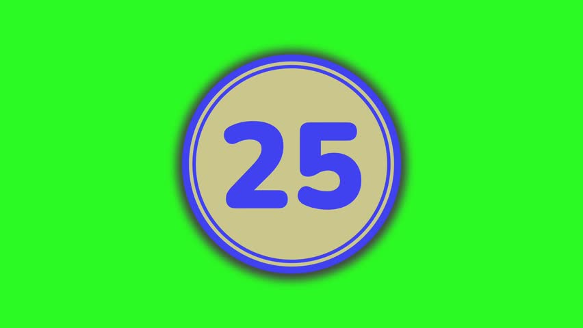 25 second countdown timer with a blue border countdown on green background suitable for presentations, websites, social media posts needing a countdown element
