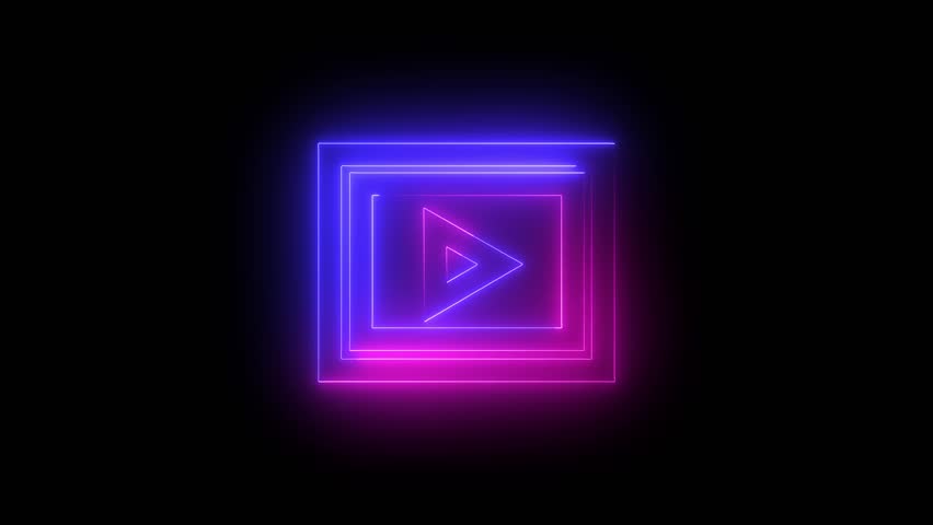 Neon slideshow icon cyan purple color glowing animation black background