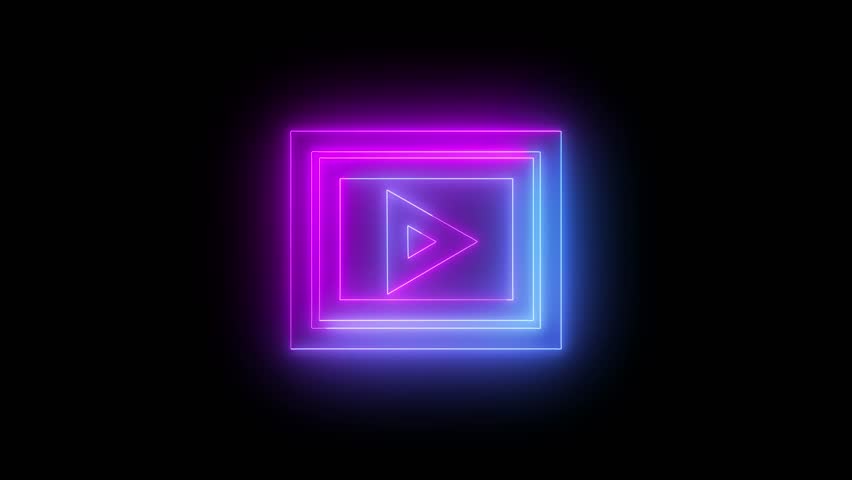 Neon slideshow icon cyan purple color glowing animation black background