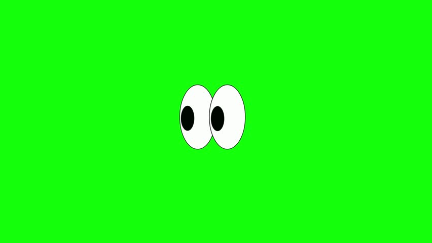 White eyes icon looking left and right animation on green screen background, minimal line art design, smooth eyeball movement, looping animation, cartoon style, simple and clean vector eyes shifting g