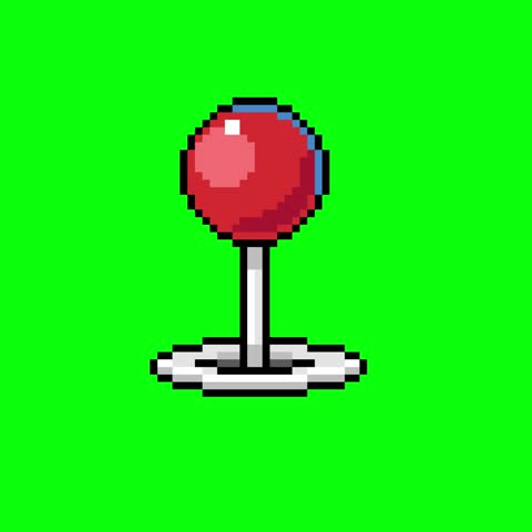 arcade joystick play animation in pixel art style with green screen background