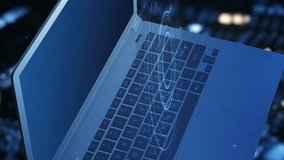 Modern laptops display dynamic virtual infographic visuals representing digital technology, data analytics, and futuristic online communication. - Powered by Shutterstock - Get 15% off with code: PIKWIZARD15