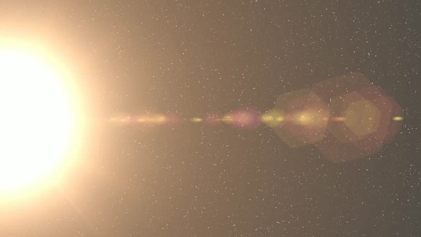 A 10 second loop of abstract light rays emanating from a center light source over a starry backgroud