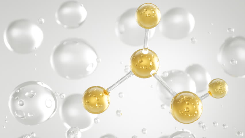 Molecular structure of oil, chemical research and cosmetic, 3D illustration.