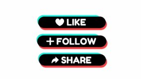 Animated buttons like follow and share text glowing in blue and pink neon available on green black and white backgrounds - Powered by Shutterstock - Get 15% off with code: PIKWIZARD15