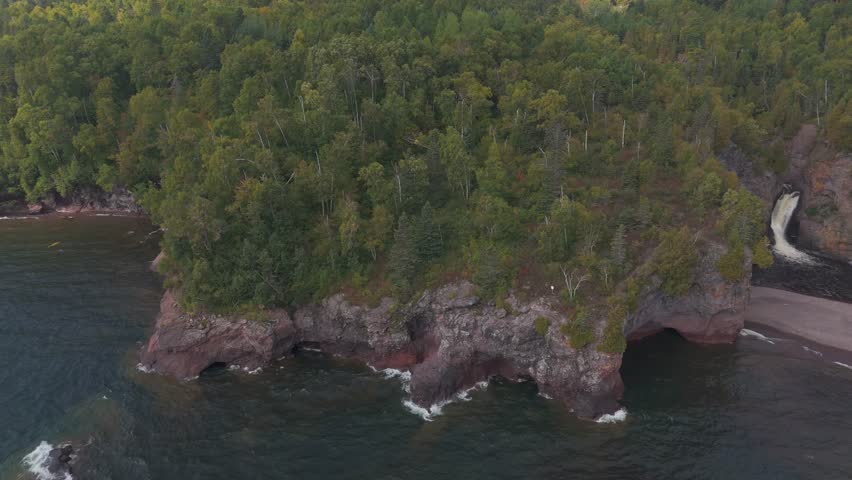 waves against cliffs at North Shore of Lake Superior, Minnesota.