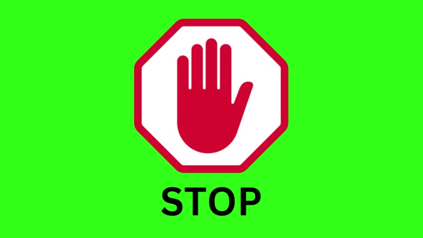 A clear and concise representation of a stop sign, featuring a red hand and the word 'STOP' against a vibrant green backdrop, ideal for conveying messages of caution and prohibition.