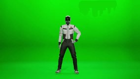 A high-resolution 3D render of a futuristic racer or mech soldier in red power armor performing a dynamic action sequence on a green screen. Ideal for cinematic Sci-Fi, VFX work . - Powered by Shutterstock - Get 15% off with code: PIKWIZARD15