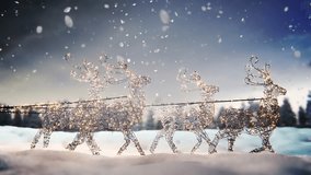 Reindeer Santa's sleigh with Christmas lights decoration in winter scene with falling snow. Seamless loop. - Powered by Shutterstock - Get 15% off with code: PIKWIZARD15