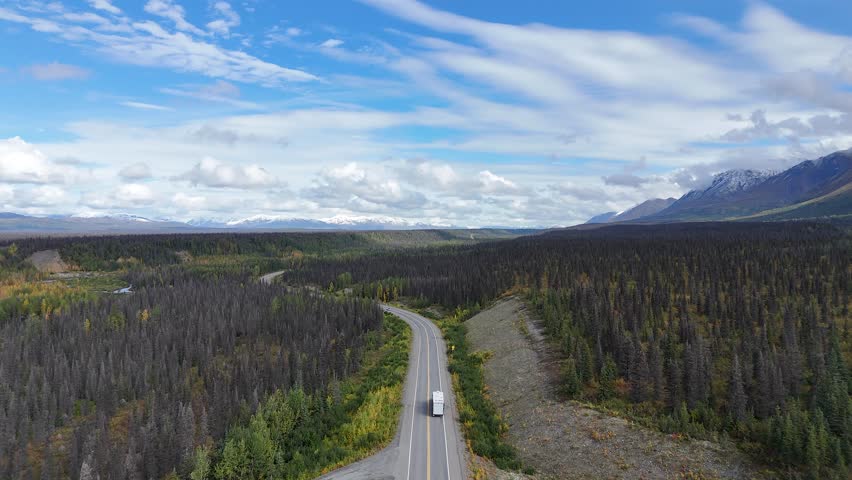 Cinematic Drone Follow in Alaska during Fall Season