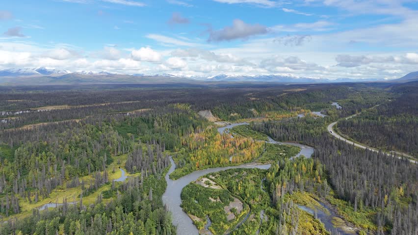 Cinematic Drone Orbiting during Peak Fall Foliage in Alaska