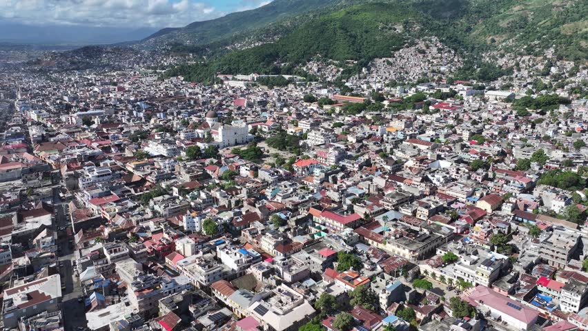 Aerial view of Cap-Haitien cityscape and bay, Haiti