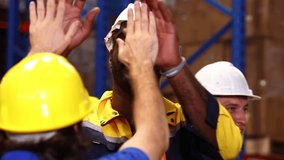 Dance celebrating succsess, Warehouse factory colleagues and people handshake and smile for agreement with company team. Unity and teamwork, Successful hand shaking after good deal - Powered by Shutterstock - Get 15% off with code: PIKWIZARD15