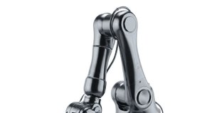 A highly detailed, metallic chrome robotic arm is shown with its articulated fingers extended. The arm features multiple joints and a polished,  - Powered by Shutterstock - Get 15% off with code: PIKWIZARD15
