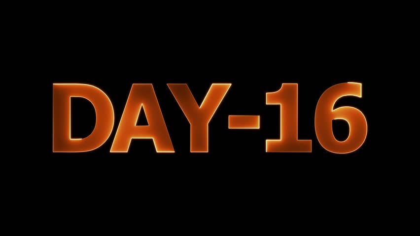 Day 16 text animation by golden color neon mask glow on black background.
