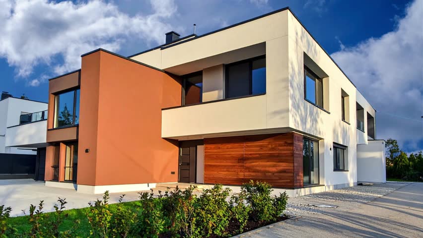 Modern Elegant 3D Front House Visualization of two story family house with 03 and 04 bedroom and garage space outdoor seating landscaping