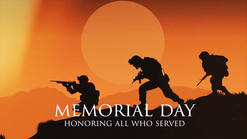 Memorial Day concept with parallax motion, featuring patriotic elements, American flag, and text “Remember and Honor” to commemorate fallen heroes and U.S. military veterans.