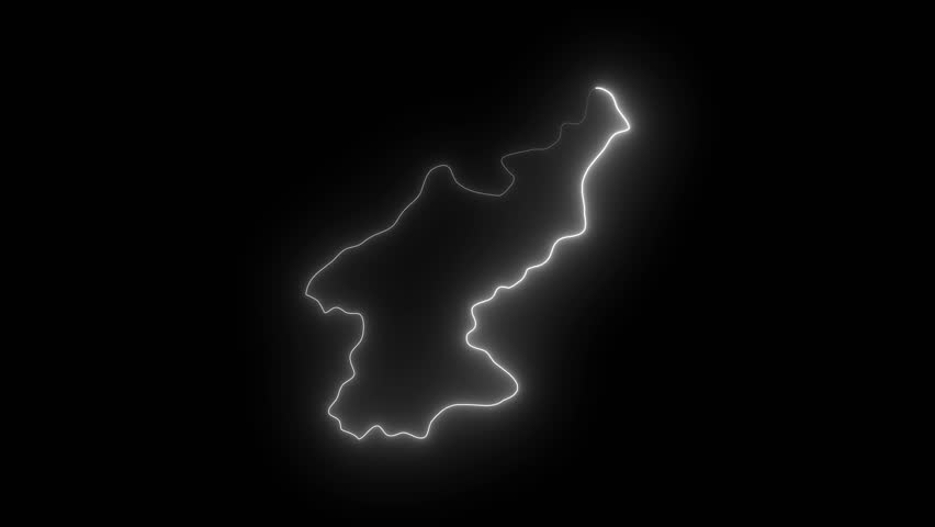 North Korea map icon animation by white color neon on black background.