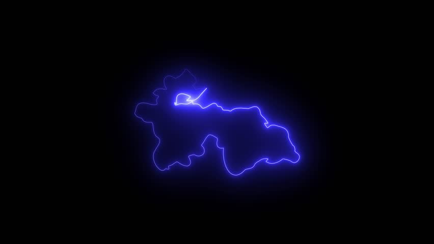 Tajikistan map icon animation by blue color neon on black background.