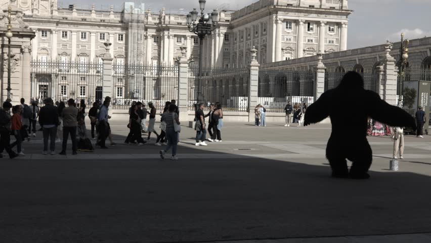 Madrid, Spain; 10.13.2025: Royal Palace of Madrid and Plaza de la Armeria in Madrid, Spain