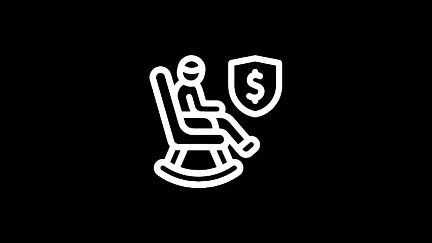 An icon showing a person in a rocking chair with a shield and dollar sign, representing financial security in retirement. - Powered by Shutterstock - Get 15% off with code: PIKWIZARD15