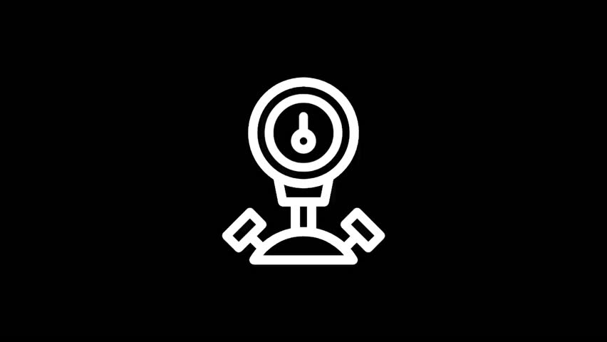 A white pressure gauge icon is set against a stark black backdrop, emphasizing its design. The icon is clean and modern.
