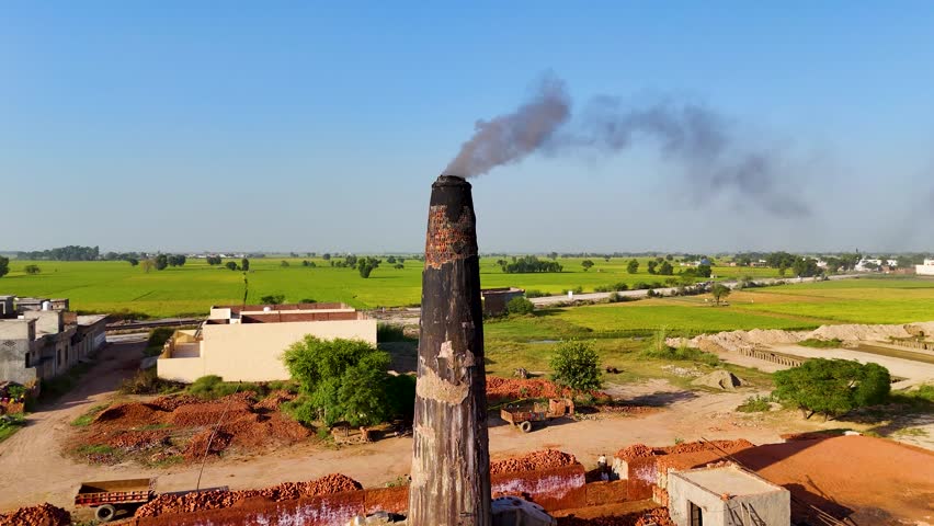 Drone footage of an old style brick kiln in Narang Mandi, Narowal, Pakistan.