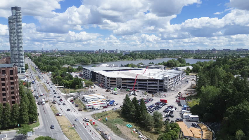 Dows lake aerial view of hospital construction in ottawa