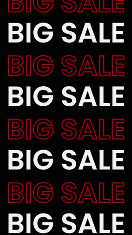 Modern 'Big Sale' Promotional Background, Vertical Repeating Text Pattern with a Red Outline Effect, a Bold Black and White Graphic for Retail Advertising, Social Media Stories, and Marketing Campaign