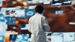 Professional doing scientific research, analyzing virus structure on laptop to support vaccine development. Biomedicine specialist reviewing viral mutation models on notebook using software - Powered by Shutterstock - Get 15% off with code: PIKWIZARD15