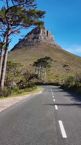 Cape Town Skyline At Cape Town In South Africa. Table Mountain Landmark. Touristic Road. Cape Town South Africa. Tourism Travel. Road Trip Skyline.  Tourism landmark. Roadtrip travel.