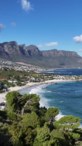 Camps Bay Beach At Cape Town In Western Cape South Africa. Table Mountain Landmark. Downtown Buildings. Cape Town At Western Cape South Africa. Tourism Travel. Coast City Skyline.