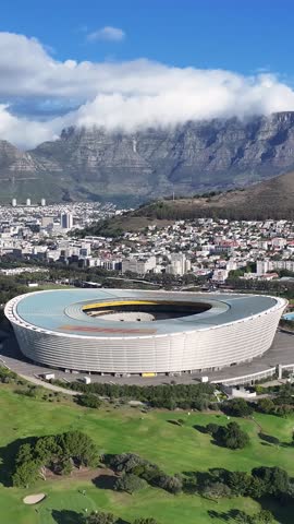 Soccer Stadium At Cape Town In Western Cape South Africa. Football Field Landmark. Soccer Stadium. Cape Town At Western Cape South Africa. Table Mountain Travel. Coast City Skyline.