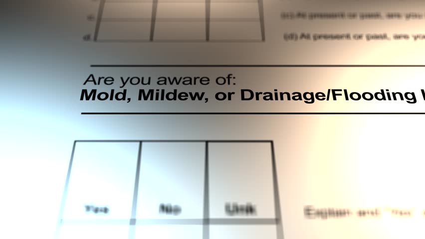 A Housing Sellers Disclosure Form - Mold and Mildew
