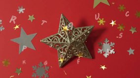 Gold sparkles drifting causing star ornament swirling letters appearing fading for festive mood. Luxury, elegance, celebration, sparkle, shimmer, festive, decorative - Powered by Shutterstock - Get 15% off with code: PIKWIZARD15