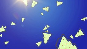 Lens flare casting glow initiating yellow tree icons and snowflakes drifting to create festive mood. Abstract, animation, graphic design, digital art, festive, seasonal, vibrant - Powered by Shutterstock - Get 15% off with code: PIKWIZARD15