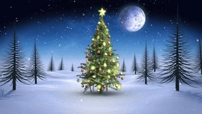 Upon gift appearance sign sliding forward with snowcapped top guiding sleigh silhouettes across sky. Winter, holiday, festive, night, magic, celebration, seasonal - Powered by Shutterstock - Get 15% off with code: PIKWIZARD15