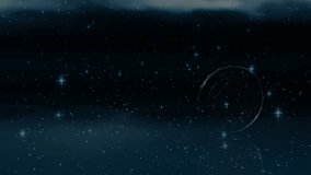 Hovering coin starting spin above mirror plane with stars while revealing obverse and reverse faces. Futuristic, metallic, celestial, reflective, dynamic, cosmic, sci-fi - Powered by Shutterstock - Get 15% off with code: PIKWIZARD15