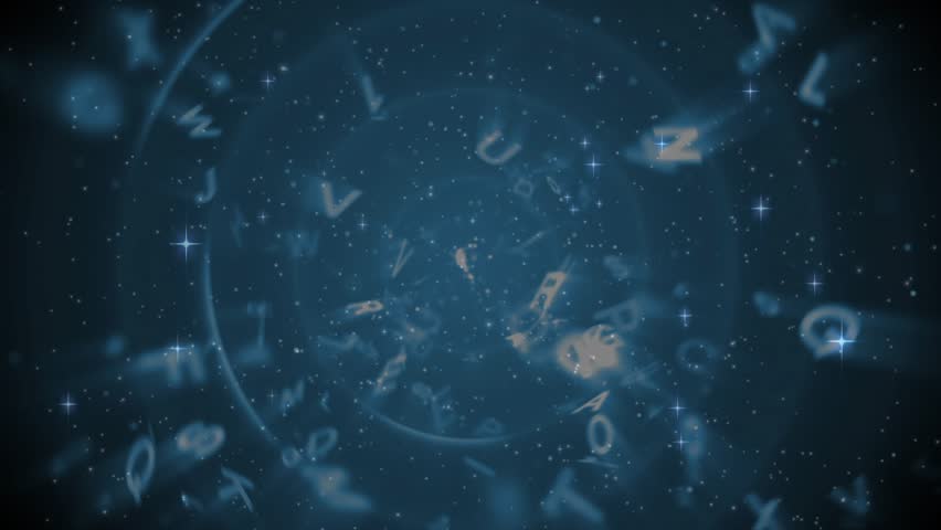 On opening frame floating letters spiraling inward as glowing core pulsing for cosmic vortex effect. Celestial, abstract, vibrant, futuristic, digital, cosmic, dynamic