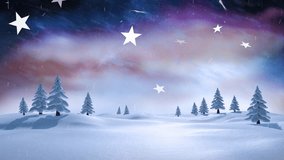 star silhouettes emerging at sky top initiating drifting star shower visualizing twilight magic. Winter, tranquility, aurora, snowfall, celestial, landscape, dreamy - Powered by Shutterstock - Get 15% off with code: PIKWIZARD15