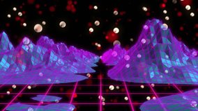 Camera gliding over neon grid valley, wireframe peaks shifting, spheres drifting to glowing horizon. Futuristic, sci-fi, abstract, digital, vibrant, immersive, cybernetic - Powered by Shutterstock - Get 15% off with code: PIKWIZARD15