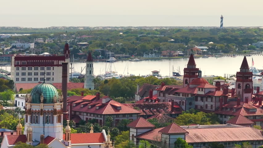 Aerial view of St. Augustine, Florida. American city old historical architecture. USA panoramic cityscape.
